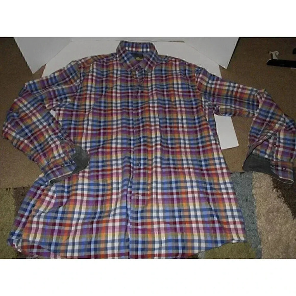 Visconti Black Men's XL Shirt Button Front Multi Color Plaid - Picture 1 of 3